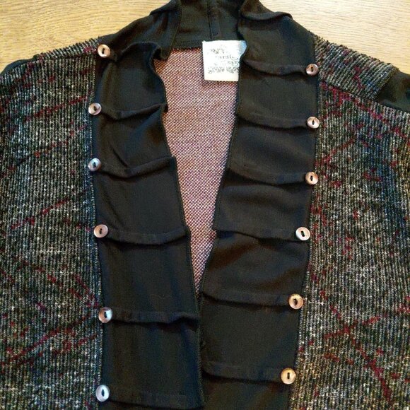 Parsley and Sage Women's Cardigan Art to Wear Black Tweed Open Front Large - Picture 2 of 11